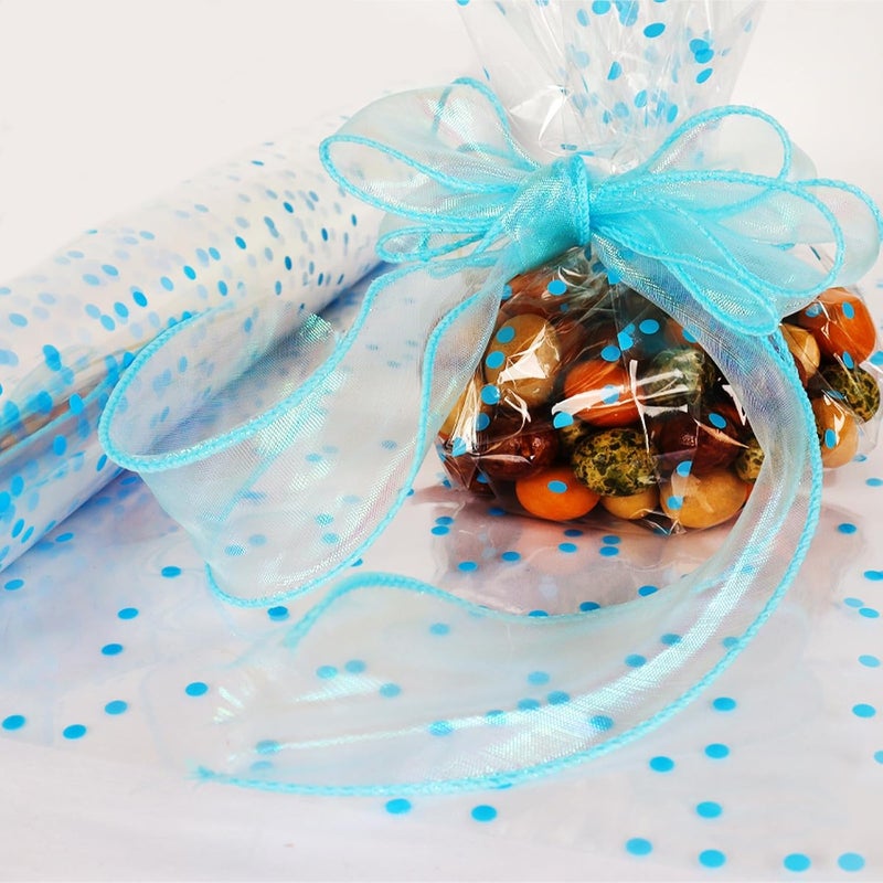 CMFYHM Clear Cellophane Wrap Roll (34" x 100’Ft) Blue Polka Dot Cellophane, Transparent Cellophane Wrap Roll for Treats, Gifts, Baskets, Flowers, Birthday Party,Easter, Christmas Decorations - Image 4